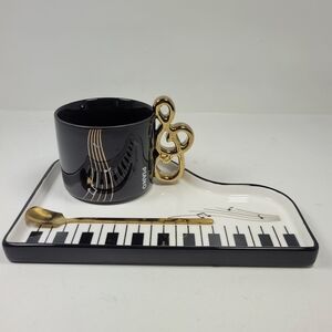 Black and Gold Piano Themed Cup and Saucer Set